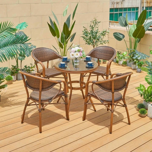 Обеденная мебель из литого алюминия Стол круглый из искусственного ротанга D70 БАМБУК «BAMBOO» + 4 Кресел  БАМБУК-2 «BAMBOO-2»