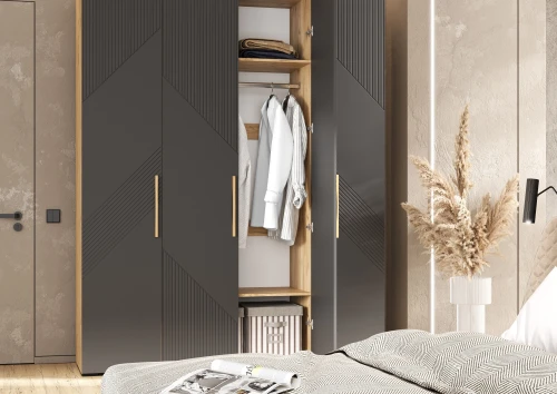 Шкаф четырехстворчатый Ирис, Браш Графит, Дуб Крафт