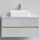 Тумба Аурум 100, пример RAL 7040 Серое окно, матовая, 2 ящика, подвесной Vodok с раковиной в комплекте