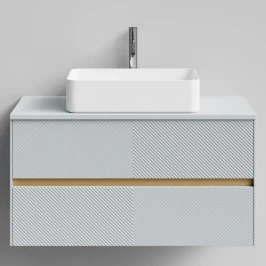 Тумба Аурум 100, пример RAL 7040 Серое окно, матовая, 2 ящика, подвесной Vodok с раковиной в комплекте