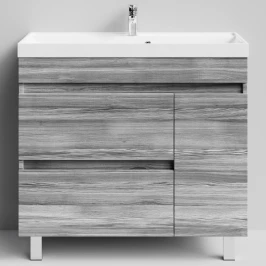 Тумба Бест 90 правая дверь, напольный, Лиственница структурная контрастно-серая ПВХ 64202 Vodok с раковиной в комплекте