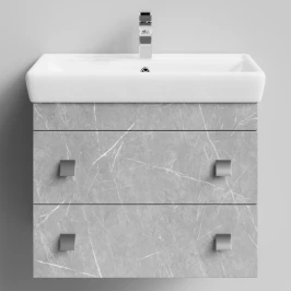 Тумба Квадро 70 подвесной, Мрамор Белый софт тач 4044-2 Vodok с раковиной в комплекте