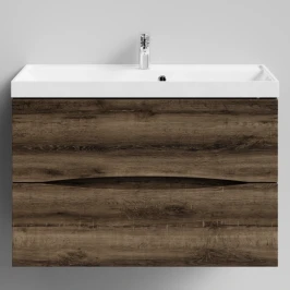 Тумба Лайт 90 подвесной, Дуб крымский коричневый ПВХ 131005-9005 Vodok с раковиной в комплекте