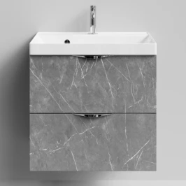 Тумба Марко 60 подвесной, ручки Хром, Мрамор Серый софт тач ПВХ 4044-1 Vodok с раковиной в комплекте