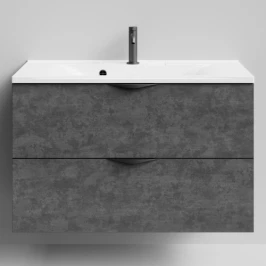 Тумба Марко 90 подвесной, ручки Черные, Серый камень ПВХ 57806 Vodok с раковиной в комплекте