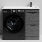 Тумба Смайл 100 напольный, под стиральную машину, правая, Серый камень ПВХ 57806 Vodok с раковиной в комплекте