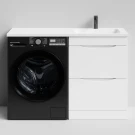 Тумба Смайл 120 напольный, под стиральную машину, правая, белый глянец Vodok с раковиной в комплекте