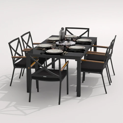 Обеденная группа CANA  FESTA  каркас карбон / стол стекло 180 / ткань черная