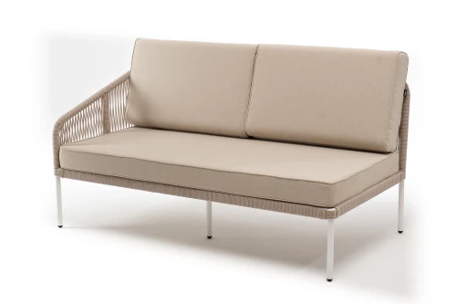 "Канны" правый модуль плетеный из роупа, каркас алюминий белый муар, роуп бежевый круглый, ткань бежевая 15052