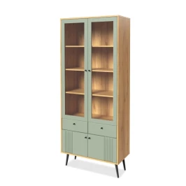 Шкаф с витриной Вега Саксония 84, серо-зеленый