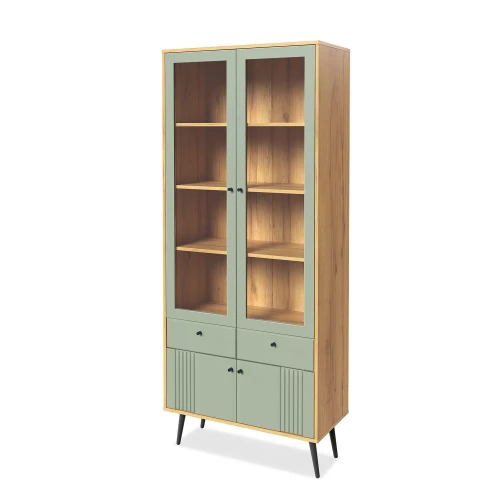Шкаф с витриной Вега Саксония 84, серо-зеленый
