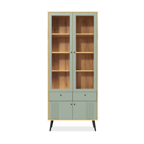 Шкаф с витриной Вега Саксония 84, серо-зеленый