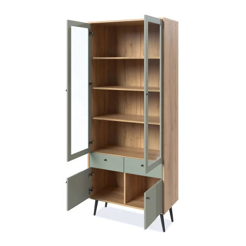 Шкаф с витриной Вега Саксония 84, серо-зеленый