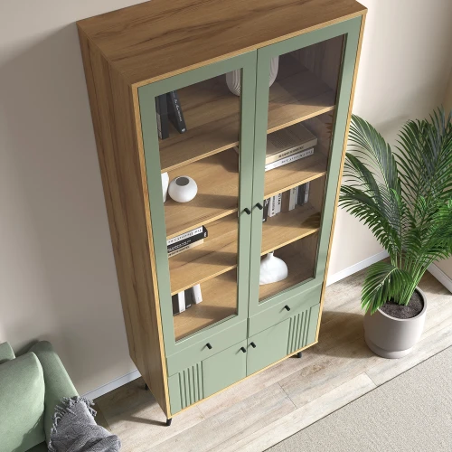 Шкаф с витриной Вега Саксония 84, серо-зеленый