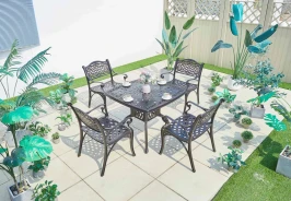 Комплект из литого алюминия стол квадратный АДОНИС «ADONIS» 90х90 + 4 кресла ЛИОН-3 «LION-3» бронза