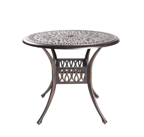 Обеденная группа из литого алюминия стол ФЕНИКС «FENIX» D90 арт.1027 bronze + 4 кресла ВУЛКАН «VOLCANO» арт.N008 bronze