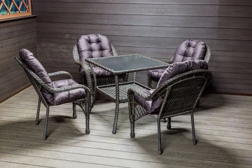 Садовый комплект из искусственного ротанга Мэдисон НЬЮ (Medison NEW) стол квадратный 80х80 + 4 кресла с подушками на сиденье и спинку