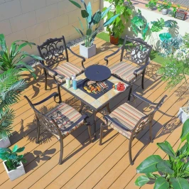 Стол квадратный с барбекю из литого алюминия БАРБЕКЮ-3 «BBQ-3» 70х70 арт.6348