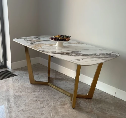 Стол обеденный Ланс Мат DT-2852,140х80х75 см, белый мрамор/матовое золото