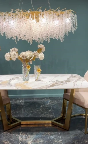 Стол обеденный Ланс Мат DT-2852,140х80х75 см, белый мрамор/матовое золото