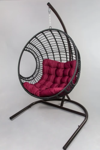 Кресло подвесное Лондон арт.D35B-МТ003 (стойка+основание.черн.,корзн.черн.,подуш.бордовая, 3 уп. (Т))