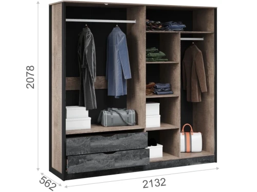 Шкаф «Стокгольм» 4дв, Дуб гранж песочный/Железный камень