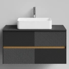 Тумба Аурум 100, пример RAL 9005 Чёрный янтарь, матовая, 2 ящика, подвесной Vodok с раковиной в комплекте