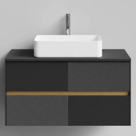 Тумба Аурум 100, пример RAL 9005 Чёрный янтарь, матовая, 2 ящика, подвесной Vodok с раковиной в комплекте