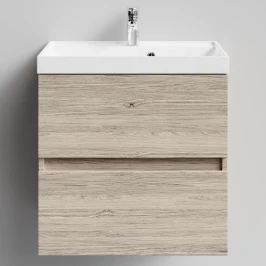 Тумба Бест 60  подвесной, Дубослив ореховый светлый ПВХ 3445 Vodok с раковиной в комплекте