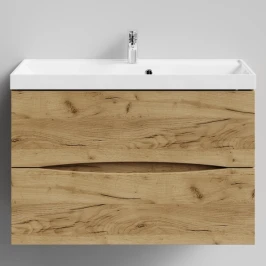 Тумба Лайт 90 подвесной, Дуб Тортуга ПВХ 2357-43 Vodok с раковиной в комплекте