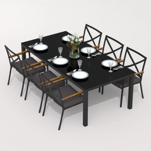 Обеденная группа CANA  FESTA  каркас карбон / стол стекло 200 / ткань антрацит