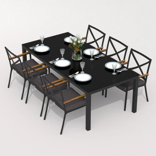 Обеденная группа CANA  FESTA  каркас карбон / стол стекло 200 / ткань антрацит