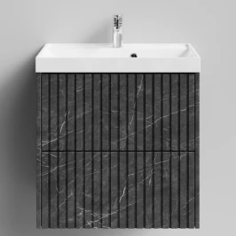 Тумба Тач 60 подвесной, Мрамор Графит софт тач ПВХ 4044-3 Vodok с раковиной в комплекте