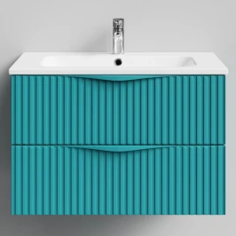 Тумба Эйфория 80 F6, пример RAL 5021 Водная синь, матовая, 2 ящика, подвесной Vodok с раковиной в комплекте