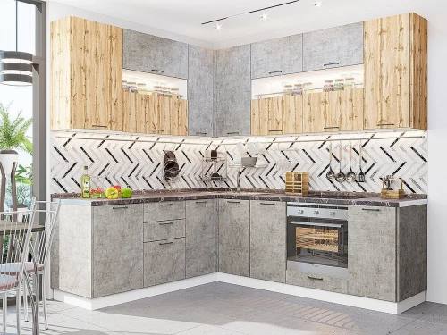 Угловая модульная кухня Флэт-02 Wotan Oak/Temple Stone