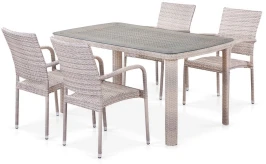 Комплект плетеной мебели T256C/Y376C-W85 Latte (4+1) + подушки на стульях