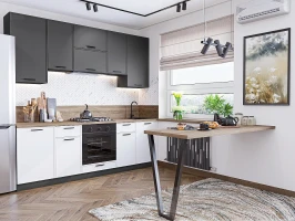 Прямая модульная кухня Фрейм-05 Stormy Silk/White Silk Graphite 2340*2400*600