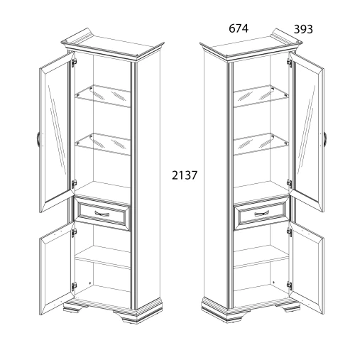 Шкаф с витриной 1V1D1S, MONAKO, цвет Сосна винтаж/дуб анкона