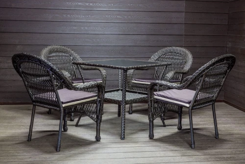 Садовый комплект из искусственного ротанга Мэдисон НЬЮ (Medison NEW) стол квадратный 80х80 + 4 кресла с подушками на сиденье