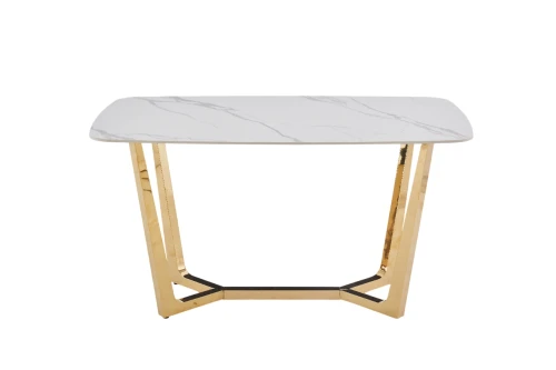 Стол обеденный Ланс DT-2852М, 160х90х75 см, белый мрамор Статуарио/глянцевое золото