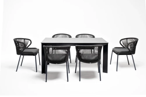 "Венето" обеденная группа на 6 персон со стульями "Милан", каркас темно-серый, роуп темно-серый