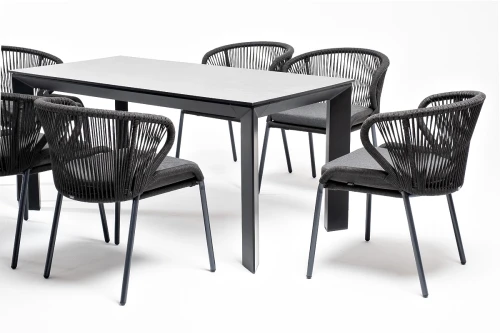 "Венето" обеденная группа на 6 персон со стульями "Милан", каркас темно-серый, роуп темно-серый