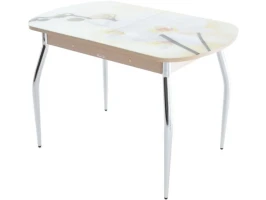 Стол «Ривьера» фотопечать Цветы-5, хром