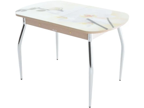 Стол «Ривьера» фотопечать Цветы-5, хром