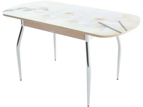 Стол «Ривьера» фотопечать Цветы-5, хром