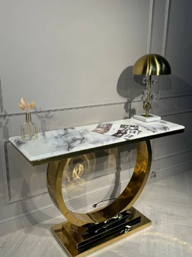 Стол-консоль Лира IST-806,120х40х76 см, небесный белый/золотой