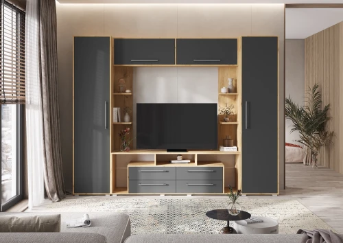 Гостиная Гармония, Графит софт, Дуб Крафт