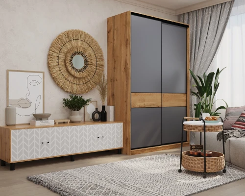 Шкаф-купе SLIM,125*60, Дуб вотан, Темно-серый