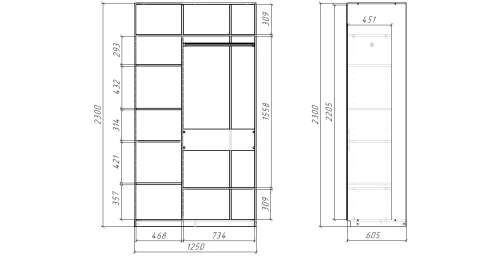 Шкаф-купе SLIM,125*60, Дуб вотан, Темно-серый