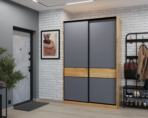 Шкаф-купе SLIM,125*60, Дуб вотан, Темно-серый